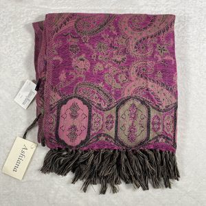 Neiman Marcus Ashiana Wool Shawl Nuvo Paisley Fuchsia Green Tassels Boho NWT